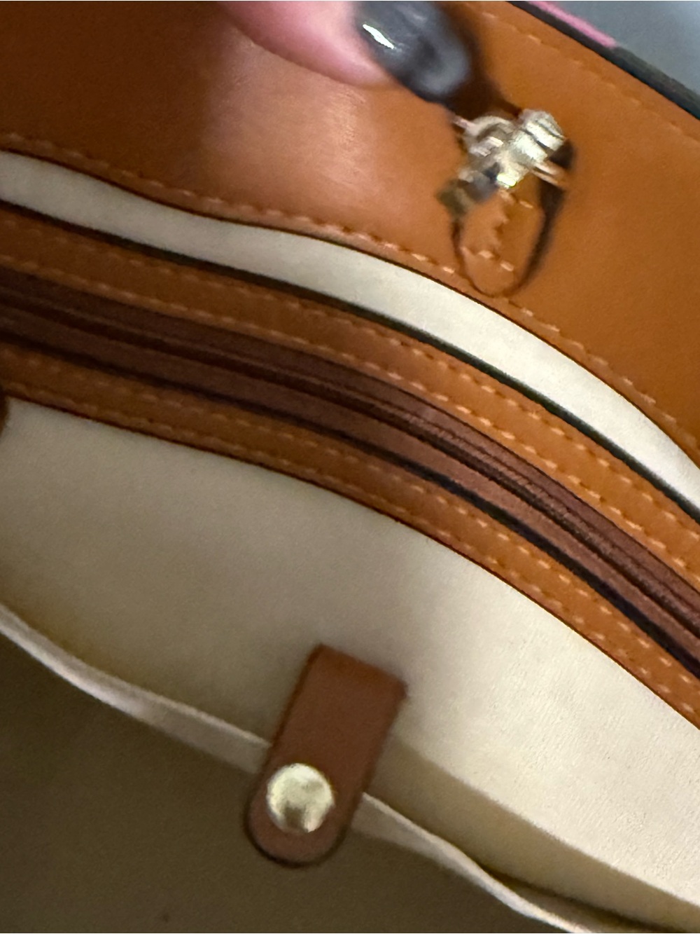 kate spade Brown Floral Canvas Tote with Pink & Olive Center Stripe and Tan Trim - Picture 5 of 14